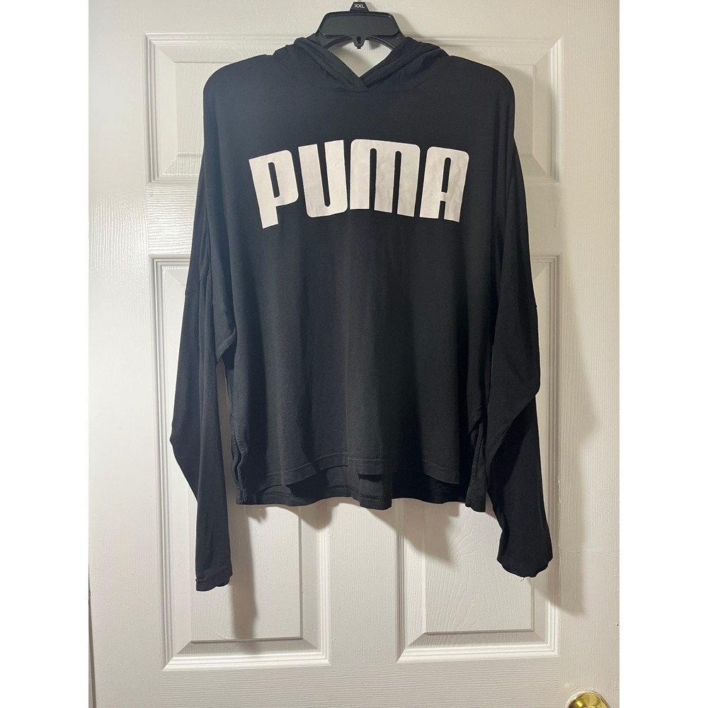 Puma Womens Black Long‎ Sleeve Hooded T-Shirt Graphic Logo dryCELL XL 850016-01